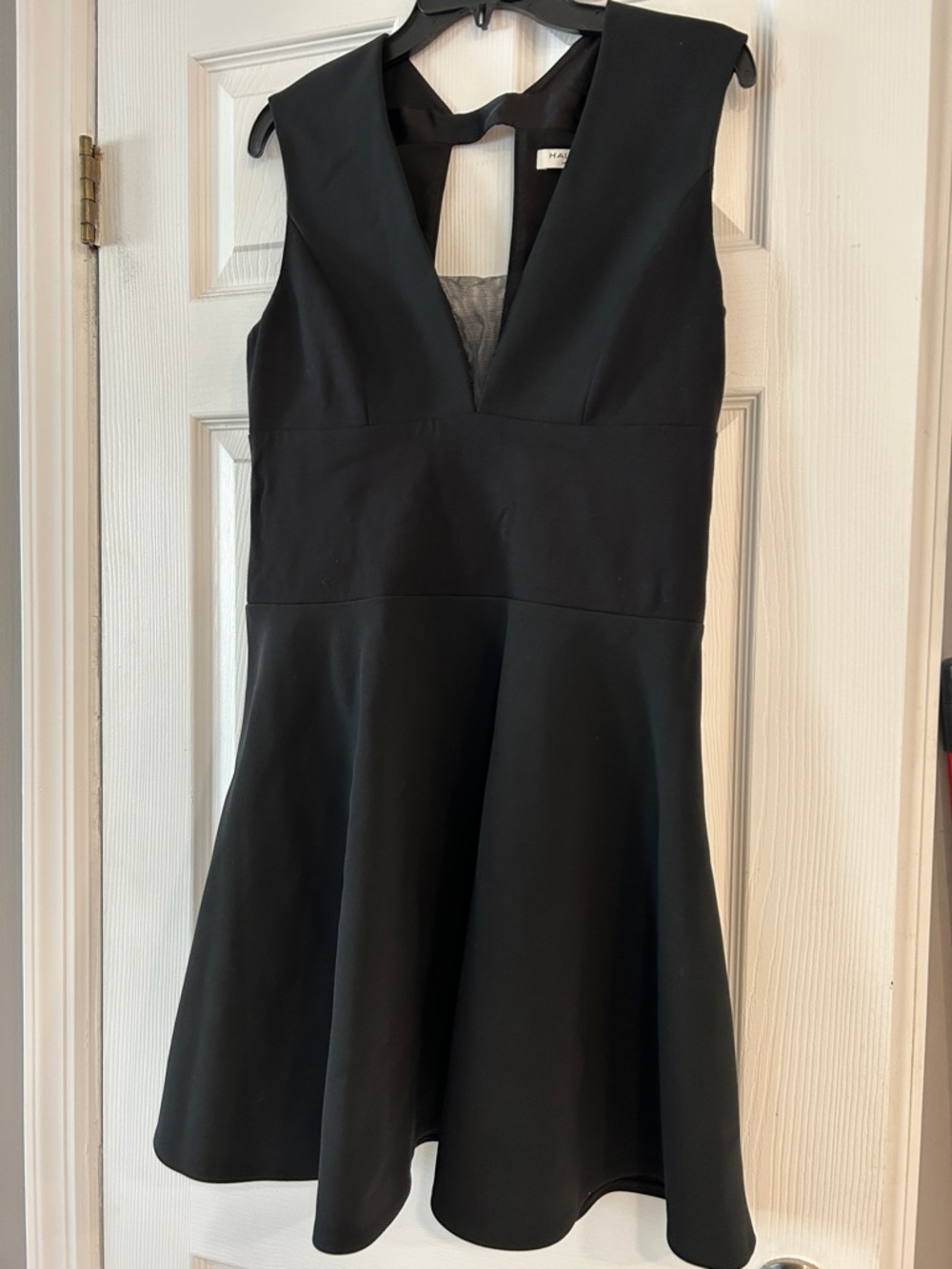 Halston Heritage Black V-Neck Sleeveless Midi Fit & Flare Dress